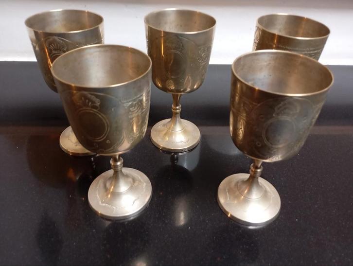 Wijnglazen Renaissance Stijl - Set van vijf, Antiek en Kunst, Antiek | Goud en Zilver, Zilver, Ophalen of Verzenden