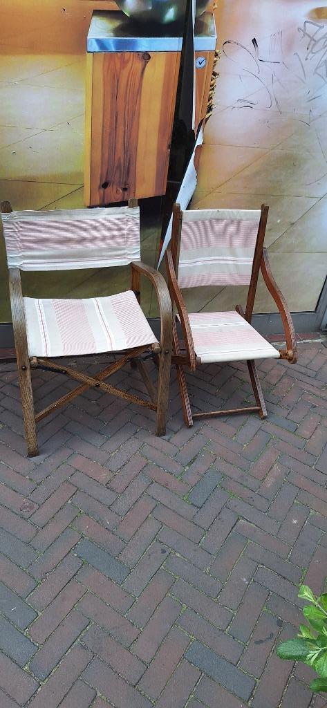 regisseurstoeltjes vintage, Huis en Inrichting, Stoelen, Zo goed als nieuw, Twee, Hout, Stof, Overige kleuren, Ophalen