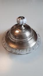 Antieke schaal met deksel zilver/glas bonbons koekjes boter, Antiek en Kunst, Ophalen of Verzenden, Zilver