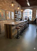 8 Industriele Necchi barkrukken metaal zitting Leer Cognac, Huis en Inrichting, Barkrukken, Ophalen, 5 krukken of meer, Met voetsteun