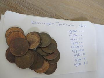 5 Cent Stuiver Koningin Juliana 1950 t/m 1980 16 stuks   beschikbaar voor biedingen