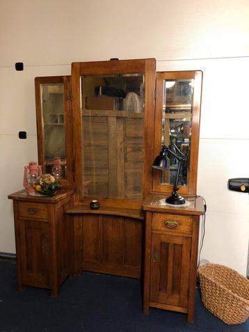 Prachtig zwaar eiken kaptafel spiegels met geslepen glas beschikbaar voor biedingen