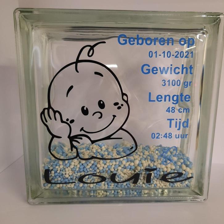 glasblok spaarpot met verlichting kado kerst geboortekaartje, Huis en Inrichting, Woonaccessoires | Kussens, Nieuw, Wit, Vierkant