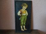 Schilderijtje met kindafbeelding (opgelegd hout),vintage, Antiek en Kunst, Curiosa en Brocante, Ophalen of Verzenden