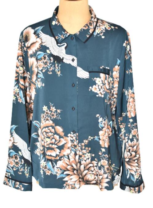 CYNTHIA ROWLEY satijnen blouse, sleepwear, flowers, Mt. M, Kleding | Dames, Blouses en Tunieken, Zo goed als nieuw, Maat 38/40 (M)