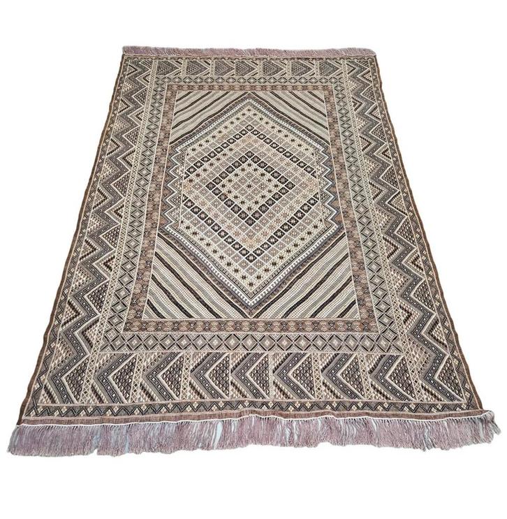 Handmade Soumak kelim Tunesië brown diamond wol 206x276cm, Huis en Inrichting, Stoffering | Tapijten en Kleden, Gebruikt, 200 cm of meer