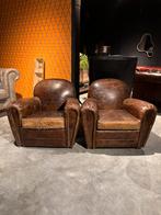 2 Vintage Timothy Oulton Style Craqule Leren fauteuils, Gebruikt, 75 tot 100 cm, Stoer industrieel, Leer