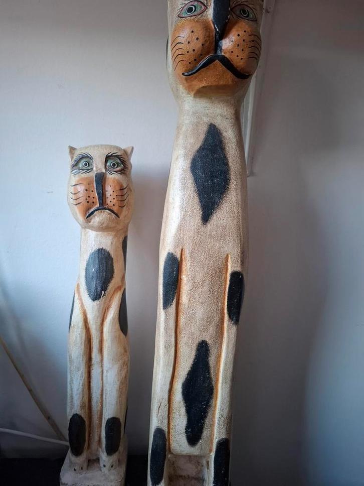 Houten Kattenbeelden Set, Antiek en Kunst, Kunst | Beelden en Houtsnijwerken, Ophalen
