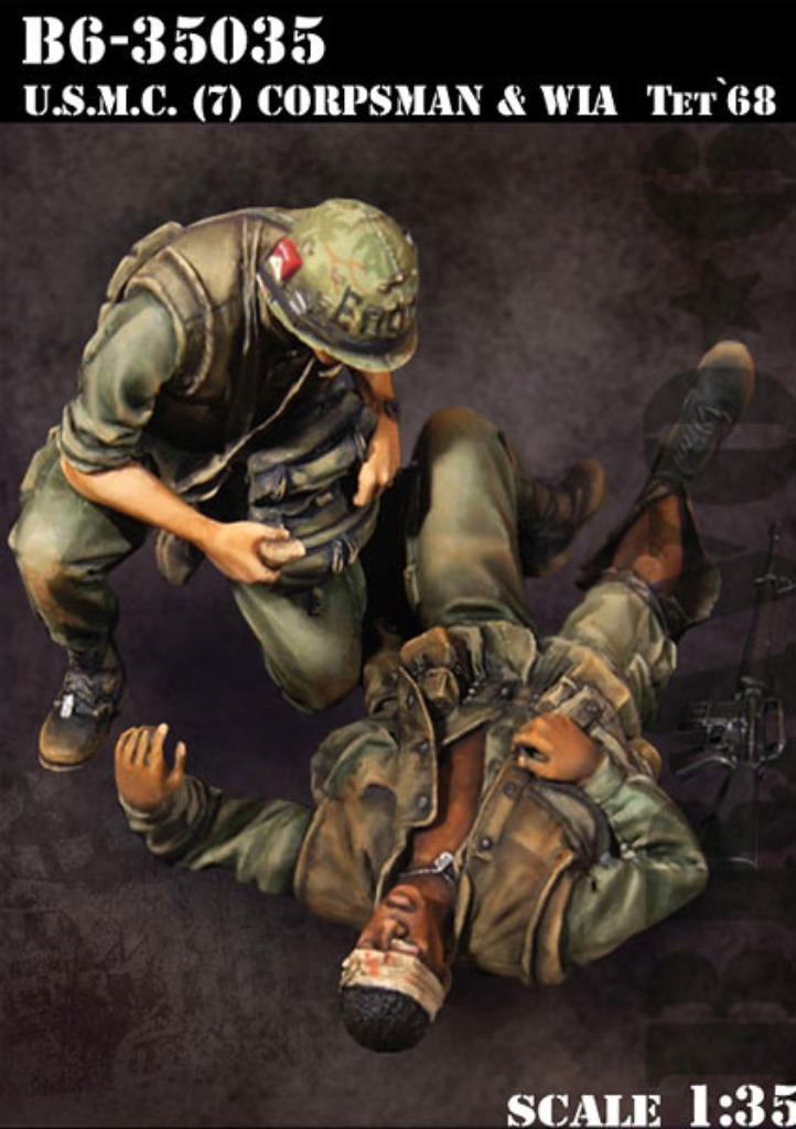 H-297,RESIN FIGUREN 1-35,B6-35035,U.S.M.C. (7) Corpsman &WIA, Hobby en Vrije tijd, Modelbouw | Figuren en Diorama's, Nieuw, Ophalen of Verzenden