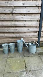 3 Bloempotten en gieter van gietijzer, Tuin en Terras, Gieters, Ophalen of Verzenden, Zo goed als nieuw