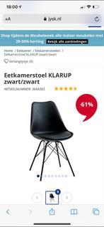 2x Zwarte Klarup Eetkamerstoelen - Nieuwstaat, Huis en Inrichting, Stoelen, Ophalen, Kunststof, Twee, Zwart