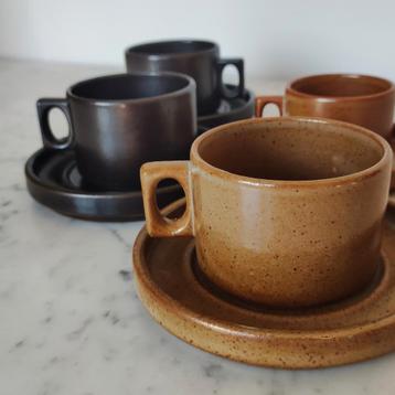4x Vintage Brenne Gres de France koffie kop en schotel 1970' beschikbaar voor biedingen