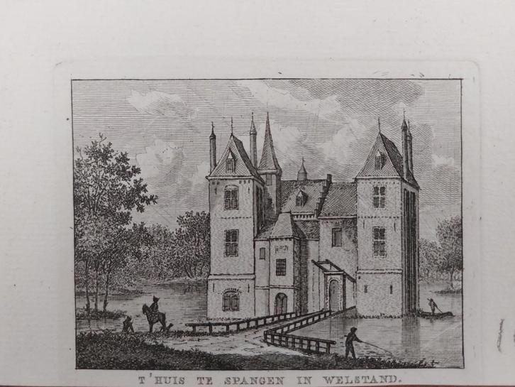 142 / Huis te Spangen in Overschie Rotterdam Gravure 1790, Antiek en Kunst, Kunst | Etsen en Gravures, Ophalen of Verzenden
