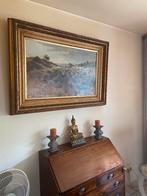 Olieverf schilderij op houten paneel hei met schapenkudde, Antiek en Kunst, Kunst | Schilderijen | Klassiek, Ophalen of Verzenden