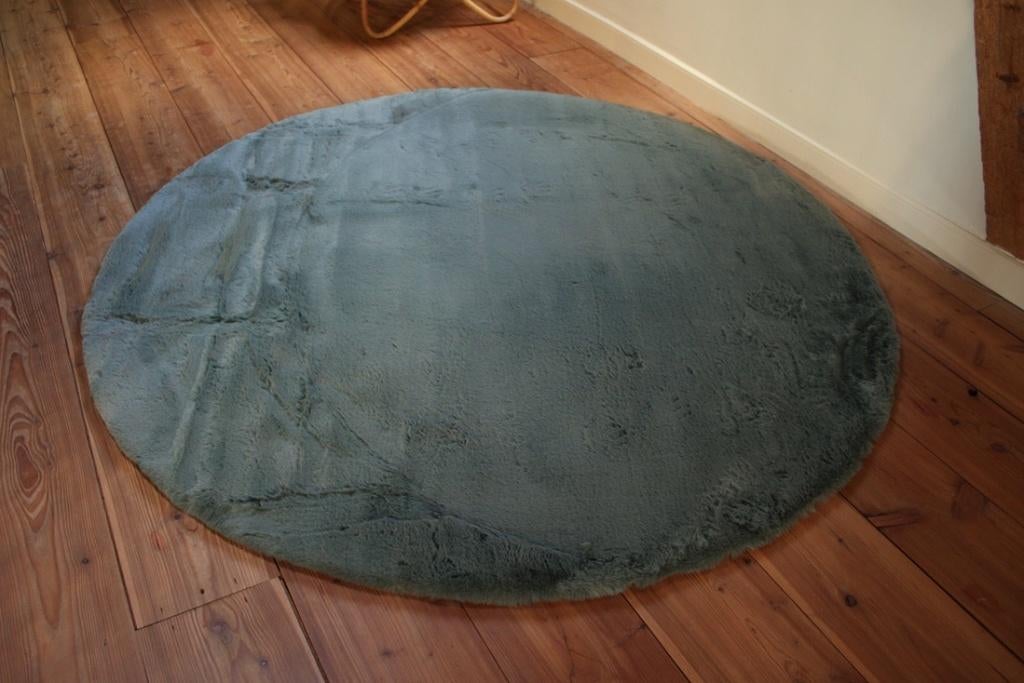 Superzacht rond vloerkleed Comfy Fluffy mosgroen Ø200 cm., 150 tot 200 cm, Rond, Nieuw, Ophalen of Verzenden