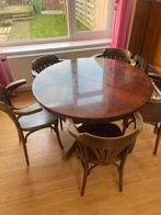 Uitschuifbare ronde tafel met 6 stoelen., Antiek en Kunst, Ophalen