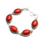 zilver armband met Koraal edelsteen-, Sieraden, Tassen en Uiterlijk, Armbanden, Verzenden, Nieuw, Met edelsteen, Rood
