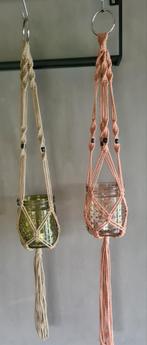 Macramé Lantaarn met Glaasje - Handgemaakt, Overige materialen, Nieuw, Ophalen of Verzenden, Bruin