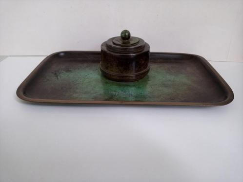 Art Deco Just Andersen brons inktstel glas pot inkwell, Antiek en Kunst, Curiosa en Brocante, Verzenden