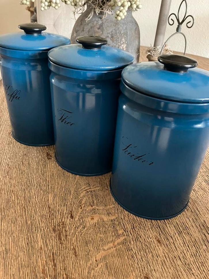 Oude koffie/thee/suiker bussen., Antiek en Kunst, Antiek | Emaille, Ophalen of Verzenden