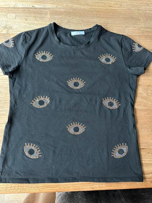 Zwart t-shirt met steentjes maat L, Kleding | Dames, T-shirts, Zo goed als nieuw, Zwart, Korte mouw, Ophalen of Verzenden