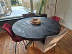 Massief Mango Houten Eettafel (zwart) - 130cm, Ophalen, Rond, Zo goed als nieuw, Metaal