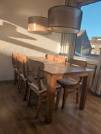 Degelijke houten eet tafel met 6 stoelen / eethoek, Ophalen, Gebruikt, Rechthoekig, 50 tot 100 cm