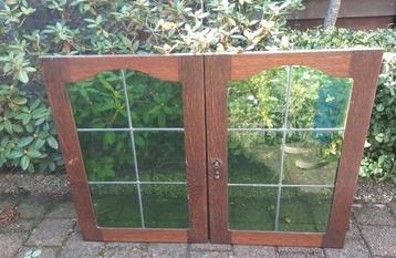 Bieden glas in lood deuren / ramen met paumel 65 x 46  beschikbaar voor biedingen