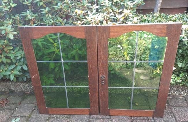 Bieden glas in lood deuren / ramen met paumel 65 x 46, Doe-het-zelf en Verbouw, Glas en Ramen, Zo goed als nieuw, Overige typen