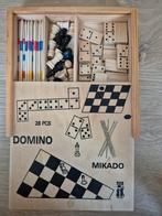 Houten spellendoos- Domino, Mikado en schaken, Ophalen, Zo goed als nieuw