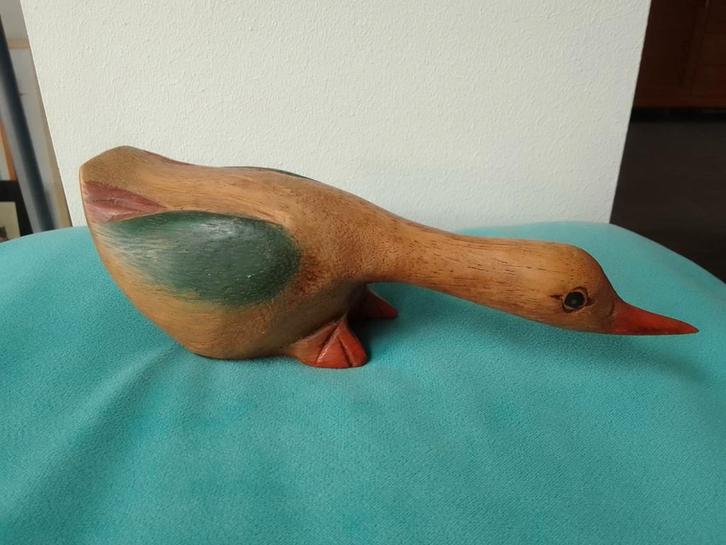 Handgesneden houten eend (Goula Spain) vintage, Verzamelen, Beelden en Beeldjes, Zo goed als nieuw, Dier, Ophalen of Verzenden