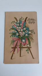 Gefeliciteerd.Mooie reliëfkaart,schildersezel,lelietjes.Goud, Ophalen of Verzenden, Voor 1920, Ongelopen
