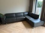 Antraciet leren hoekbank met eiland & memoryfoam, Ophalen, Gebruikt, Hoekbank, 300 cm of meer