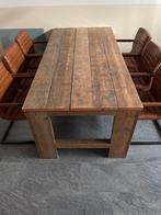 Robuuste houten eettafel met stoelen, Huis en Inrichting, Tafels | Eettafels, Ophalen, Gebruikt, 100 tot 150 cm, Eikenhout