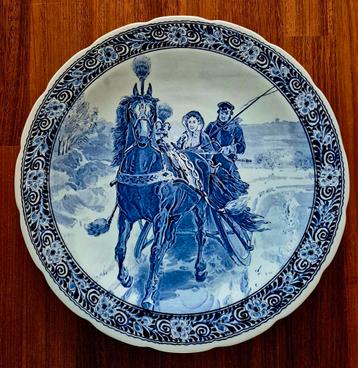 Groot Delfts blauw bord 40 cm - paard en wagen. beschikbaar voor biedingen