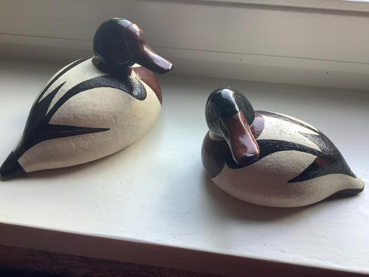 Handgemaakte gebakken kleien eenden, door kunstenaar, Tuin en Terras, Overige Tuin en Terras, Zo goed als nieuw, Ophalen of Verzenden