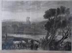 Antieke ingelijste gravure uit Engeland van Kirkshall abbey., Ophalen of Verzenden