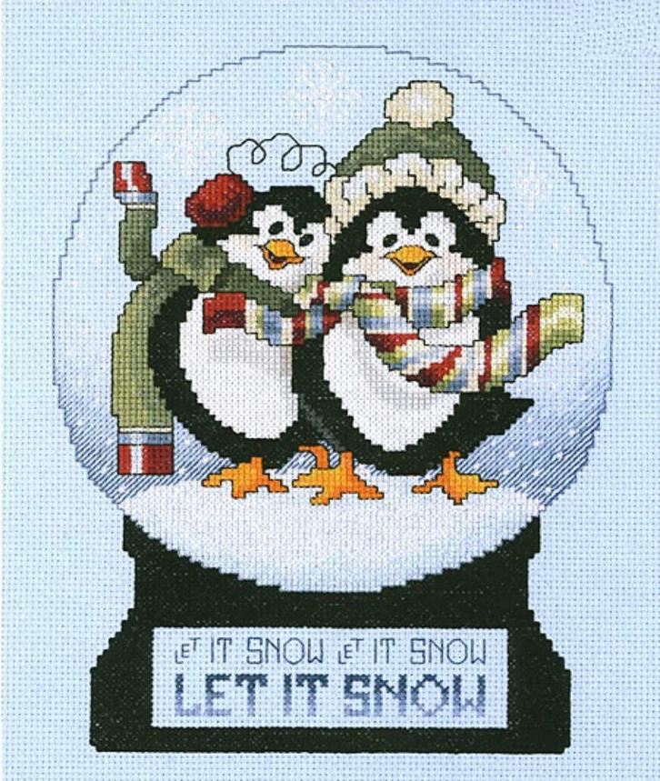 borduurpakket SNOWGLOBE PENGUINS marti, Hobby en Vrije tijd, Borduren en Borduurmachines, Nieuw, Borduurpakket, Handborduren, Ophalen of Verzenden