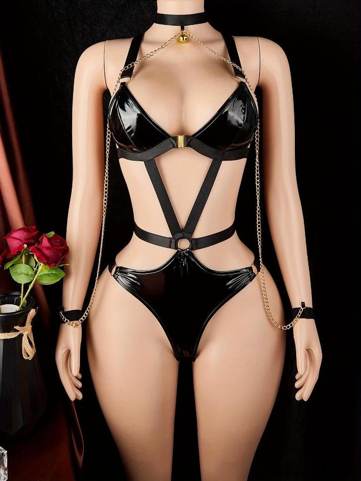 Sexy Zwarte Bodysuit – Lingerie met Kettingen & Open Kruis, Kleding | Dames, Ondergoed en Lingerie, Body of Korset, Zwart, Verzenden