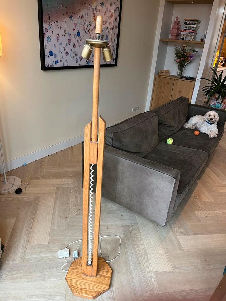 Vintage lamp zonder kap - opknapper, Huis en Inrichting, Lampen | Vloerlampen, Gebruikt, 100 tot 150 cm, Hout, Ophalen