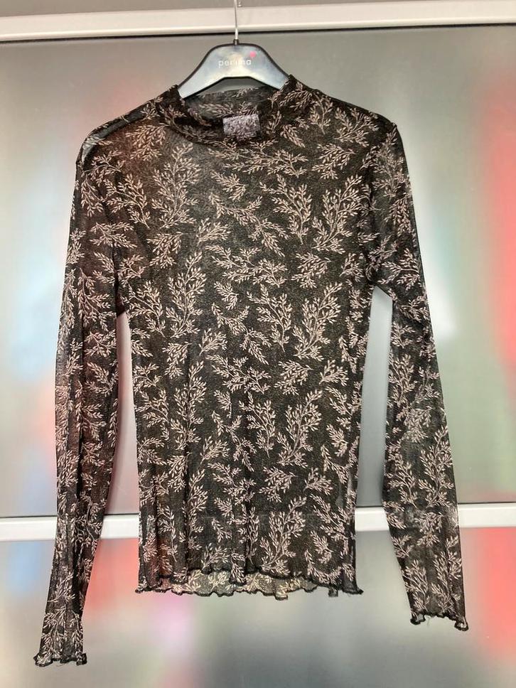 Y2K see-through mesh top with long sleeve and floral print, Kleding | Dames, Truien en Vesten, Gedragen, Maat 38/40 (M), Zwart