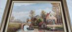 Schilderij: Hollands Landschap met Water en Brug, Antiek en Kunst, Ophalen of Verzenden