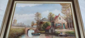 Schilderij: Hollands Landschap met Water en Brug beschikbaar voor biedingen