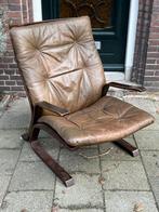 Vintage Scandinavisch Zweeds fauteuil 1970 lleer groen/kakhi, Gebruikt, Vintage, Ophalen of Verzenden, 50 tot 75 cm