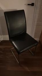 Leren Eetkamerstoel 6x zwart met zilveren onderframe, Huis en Inrichting, Stoelen, Ophalen, Zo goed als nieuw, Vijf, Zes of meer stoelen