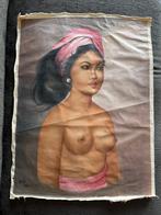 Naakte Dame Bali gesigneerd jaren 50, Antiek en Kunst, Kunst | Schilderijen | Klassiek, Ophalen of Verzenden