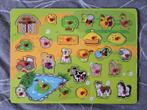 Houten puzzel boerderij: tractor, koe, paard, schaap, konijn, Gebruikt, 10 tot 50 stukjes, Ophalen of Verzenden, Van hout