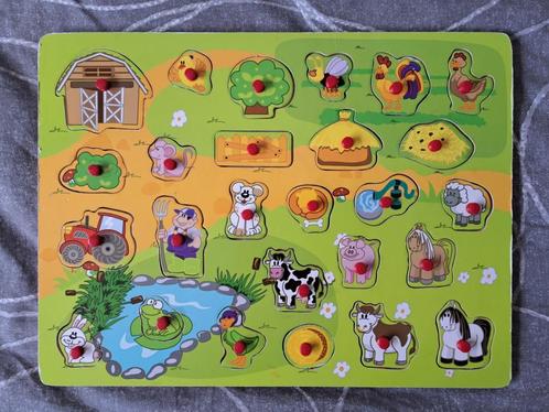 Houten puzzel boerderij: tractor, koe, paard, schaap, konijn, Kinderen en Baby's, Speelgoed | Kinderpuzzels, Gebruikt, 6 maanden tot 2 jaar