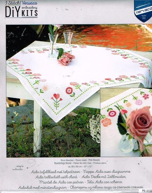 Cado vervaco bortduurpakket dekservet, roze bloemen, Hobby en Vrije tijd, Borduren en Borduurmachines, Nieuw, Borduurpakket, Handborduren