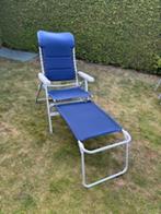 2 lichtgewicht blauwe stoffen tuinstoelen met voetenbank, Tuin en Terras, Tuinstoelen, Ophalen, Gebruikt, Overige materialen, Verstelbaar